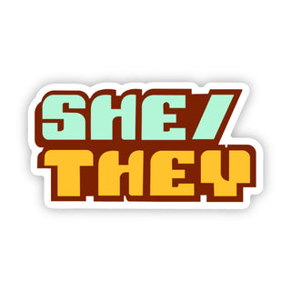 She/They Retro Pronouns Pride Sticker